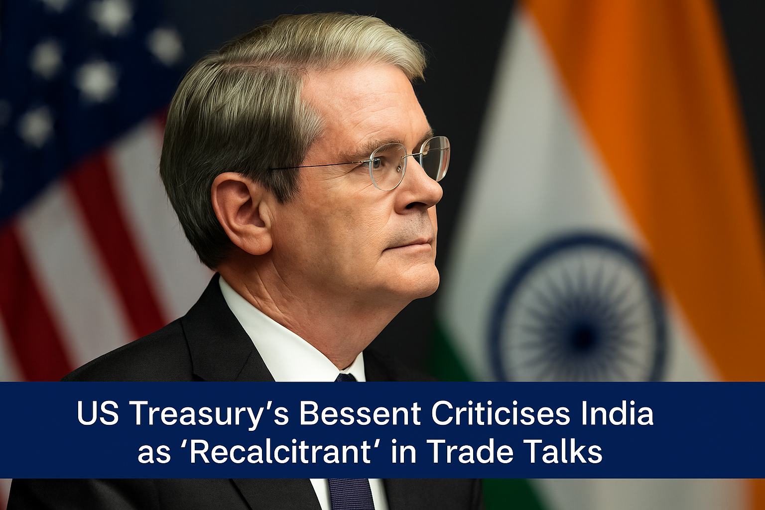 US Treasury Secretary Scott Bessent speaking at a press conference on August 12, 2025, addressing delays in trade negotiations with India.