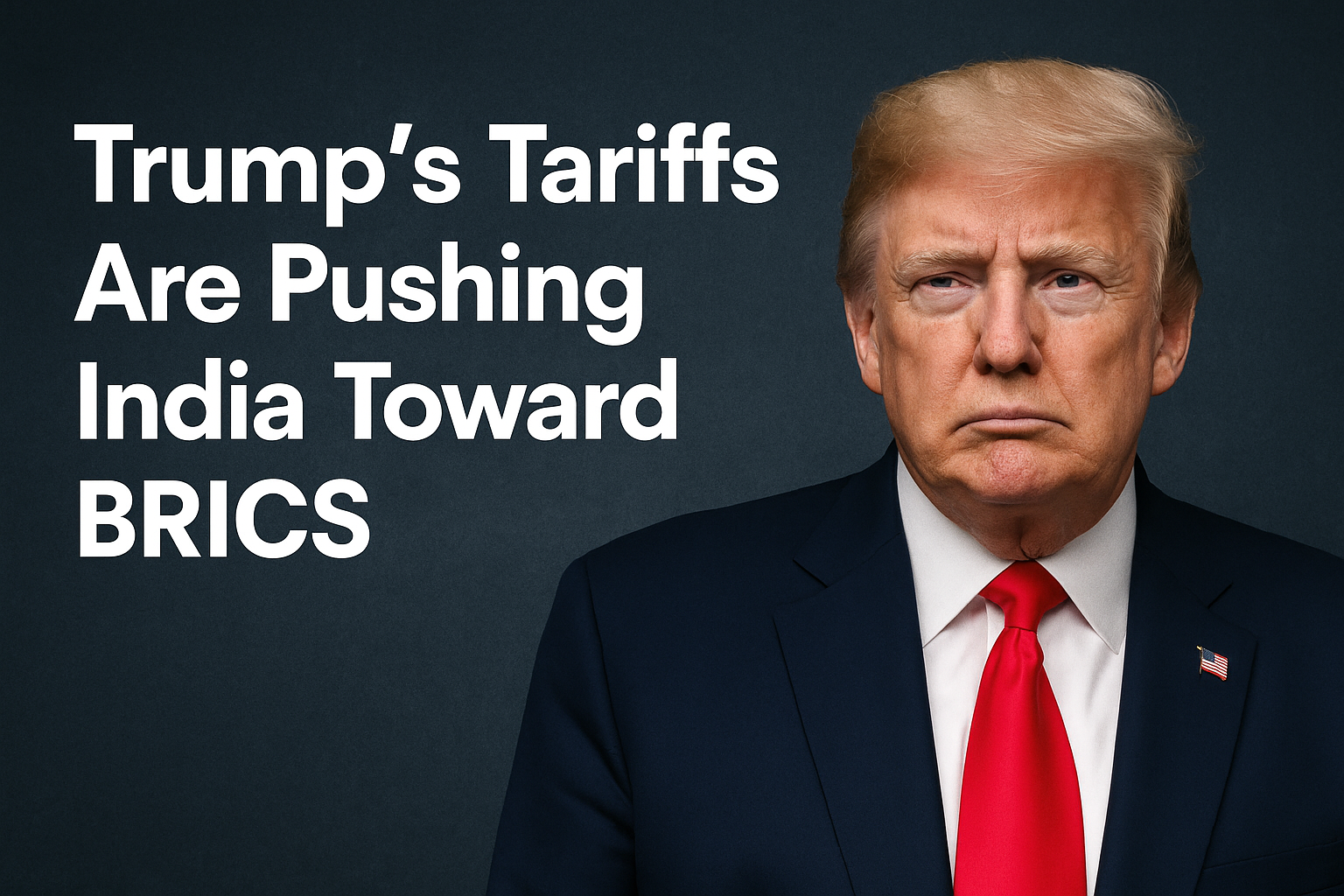 Bold news headline graphic on Trump’s foreign policy and tariffs.