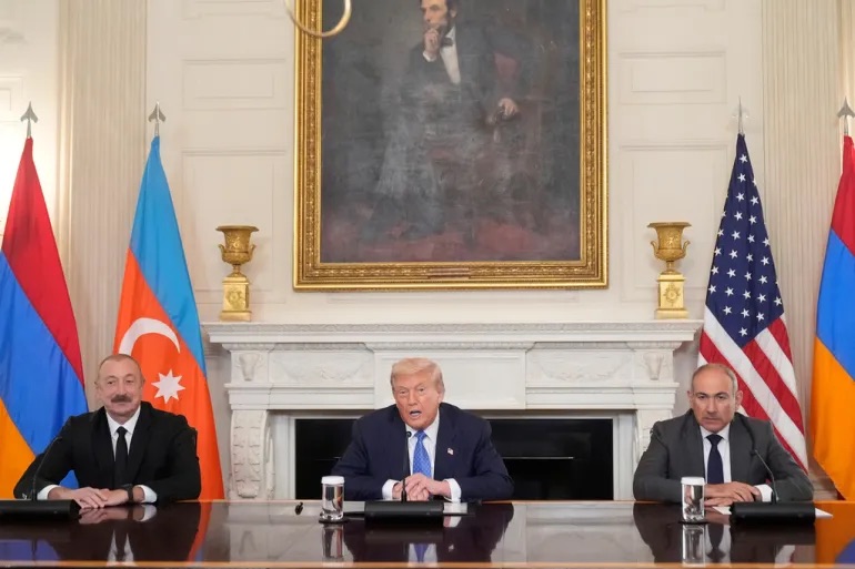 US and UAE leaders at the White House announcing Armenia–Azerbaijan peace deal